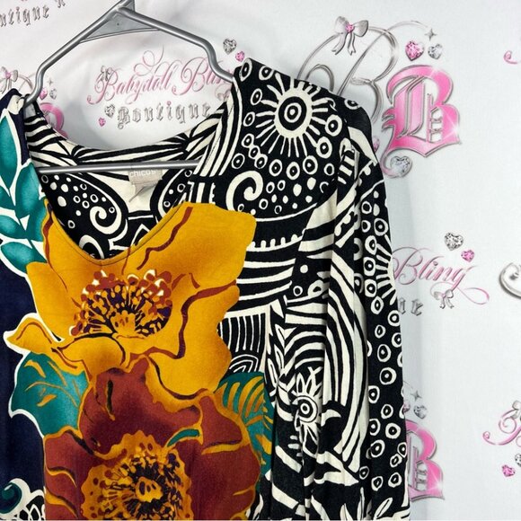 Chico's long sleeve flowers art abstract Multicolor Floral and Abstract Blouse - Picture 4 of 10